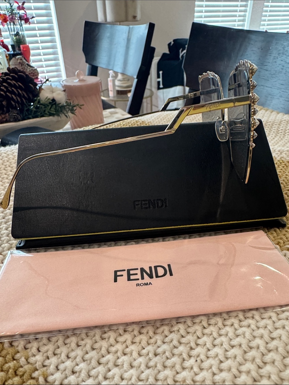 Fendi Women's Green-Tinted Crystal-Embellished Square Sunglasses - Picture 2 of 2
